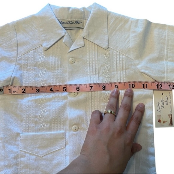 Little Kids Wear White Guayabera Shirt Boys Formal Short Sleeve Button Up - Picture 8 of 8